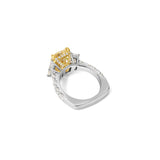 Platinum Radiant Yellow Diamond Three Stone Ring