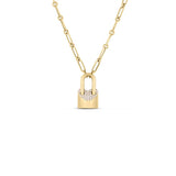 Roberto Coin 18kt Yellow Gold Heart Lock Pendant with Pave Diamond Padlock Pendant Necklace
