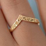 Embossed Roses on Gold Chevron Wedding Ring