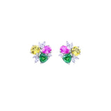 Platinum Pink Sapphire, Green Tsavorite, Yellow Beryl and Diamond Earrings