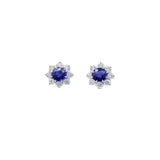 Platinum Blue Sapphire and White Diamond Halo Earrings