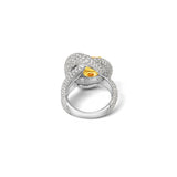 Cushion-Cut Yellow Diamond Ring with Sculpted Pavé Halo