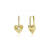 Diamond Fluted Heart Drop Huggie Earrings