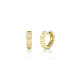 Diamond Baguette Octagon Huggie Earrings