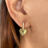 Diamond Fluted Heart Drop Huggie Earrings