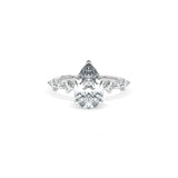 Sculpted Crescent Solitaire Engagement Ring with Alternating Carre & Round Diamond Band