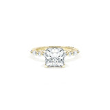 Sculpted Crescent Solitaire Engagement Ring with Alternating Marquise & Round Diamond Band
