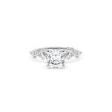 Sculpted Crescent Solitaire Engagement Ring with Alternating Carre & Round Diamond Band