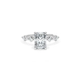 Sculpted Crescent Solitaire Engagement Ring with Alternating Carre & Round Diamond Band