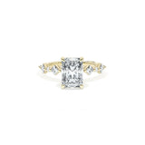 Sculpted Crescent Solitaire Engagement Ring with Alternating Carre & Round Diamond Band