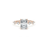 Sculpted Crescent Solitaire Engagement Ring with Alternating Carre & Round Diamond Band