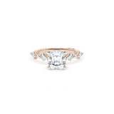 Sculpted Crescent Solitaire Engagement Ring with Alternating Carre & Round Diamond Band