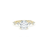 Sculpted Crescent Solitaire Engagement Ring with Alternating Carre & Round Diamond Band
