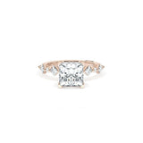 Sculpted Crescent Solitaire Engagement Ring with Alternating Carre & Round Diamond Band