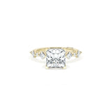 Sculpted Crescent Solitaire Engagement Ring with Alternating Carre & Round Diamond Band