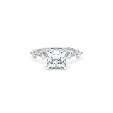 Sculpted Crescent Solitaire Engagement Ring with Alternating Carre & Round Diamond Band