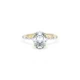 Sculpted Crescent Solitaire Engagement Ring with Alternating Marquise & Round Diamond Band