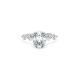 Sculpted Crescent Solitaire Engagement Ring with Alternating Carre & Round Diamond Band