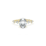 Sculpted Crescent Solitaire Engagement Ring with Alternating Carre & Round Diamond Band