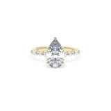 Sculpted Crescent Solitaire Engagement Ring with Alternating Marquise & Round Diamond Band