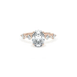 Sculpted Crescent Solitaire Engagement Ring with Alternating Carre & Round Diamond Band