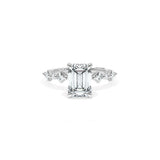 Sculpted Crescent Solitaire Engagement Ring with Alternating Carre & Round Diamond Band