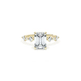 Sculpted Crescent Solitaire Engagement Ring with Alternating Carre & Round Diamond Band