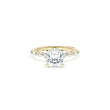 Sculpted Crescent Solitaire Engagement Ring with Alternating Marquise & Round Diamond Band