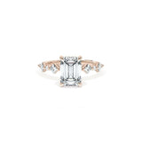 Sculpted Crescent Solitaire Engagement Ring with Alternating Carre & Round Diamond Band