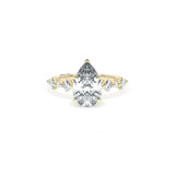 Sculpted Crescent Solitaire Engagement Ring with Alternating Carre & Round Diamond Band