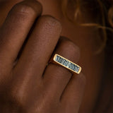 River Bank Statement Ring with Baguette Cut Teal Sapphires