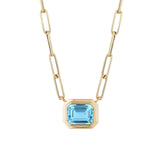 Manhattan Emerald-Cut Blue Topaz Paperclip Necklace