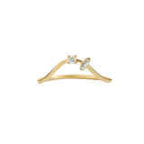 Curved Wedding Band Embellished with a Baguette and a Brilliant Diamond