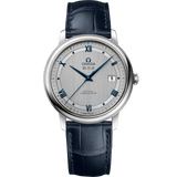39.5 mm, steel on leather strap