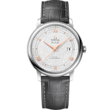 39.5 mm, steel on leather strap