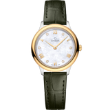 27.5 mm, steel - yellow gold on leather strap