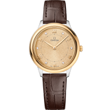 30 mm, steel - yellow gold on leather strap