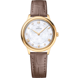 30 mm, yellow gold on leather strap