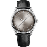 39.5 mm, steel on leather strap