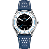 39.5 mm, steel on leather strap
