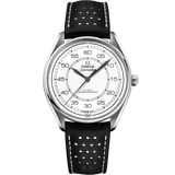 39.5 mm, steel on leather strap