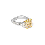 Platinum Radiant Yellow Diamond Three Stone Ring
