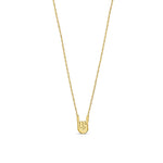 Gold necklace with a small hook em hand symbol pendant on a white background
