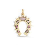 Storrow 14k Yellow Gold Pink Gemstone & Pearl Holly Horseshoe Charm (Ruby, Pink Opal, Pink Tourmaline, Pearl)