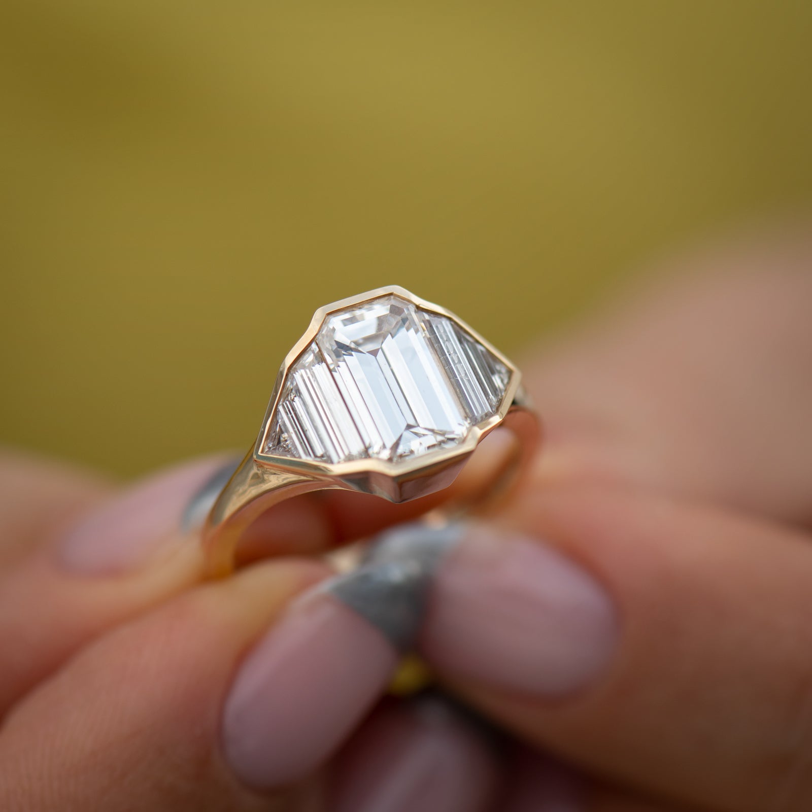 emerald cut dress ring Emerald Cut Diamond Engagement Ring in 14K Yellow Gold