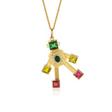 Disco Emerald & Tourmaline Robot Maxi Charm Necklace