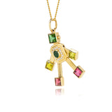 Disco Emerald & Tourmaline Robot Maxi Charm Necklace