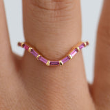 Curved Pink Baguette Sapphire Ring