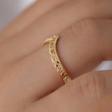 Embossed Roses on Gold Chevron Wedding Ring
