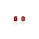 Manhattan Emerald-Cut Garnet Bezel Set Stud Earrings